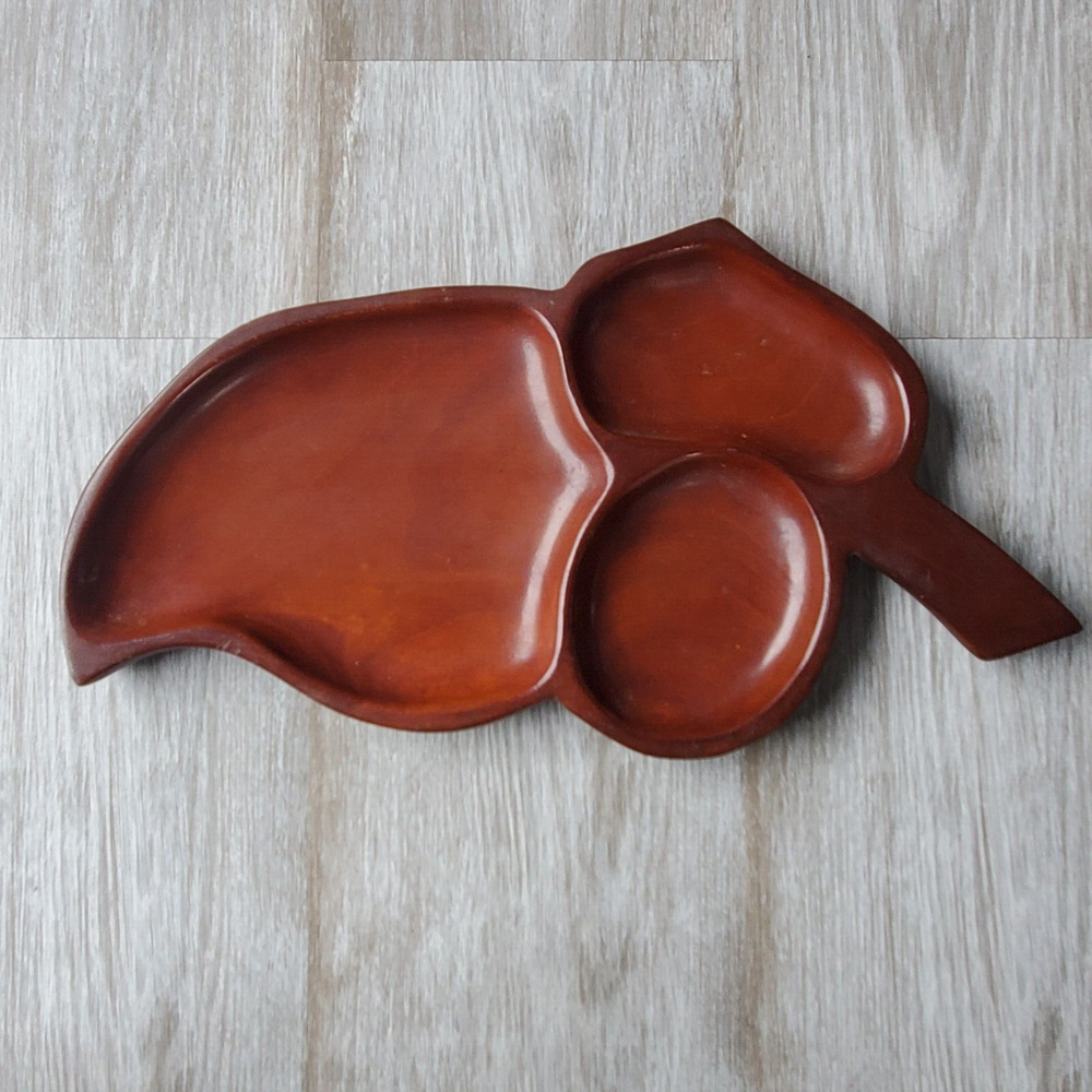 Vintage Solid Mahogany Wood Leaf Shaped Tray Platter Made in Haiti